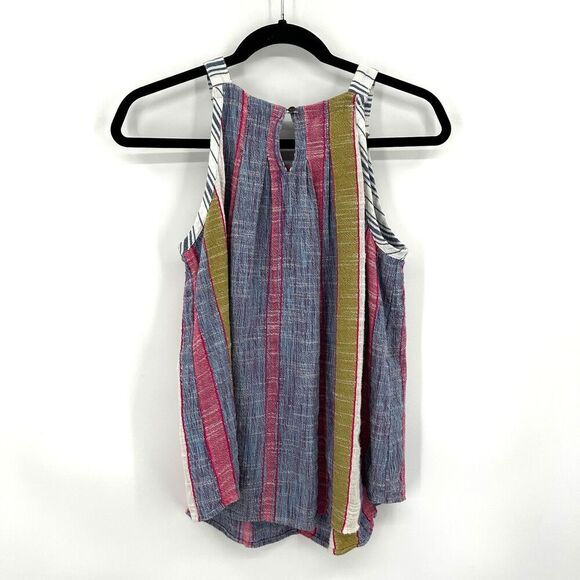 ANTHROPOLOGIE Blue Pink Green Striped Cotton Sleeveless Boho Tank Top Size XS - Picture 2 of 6